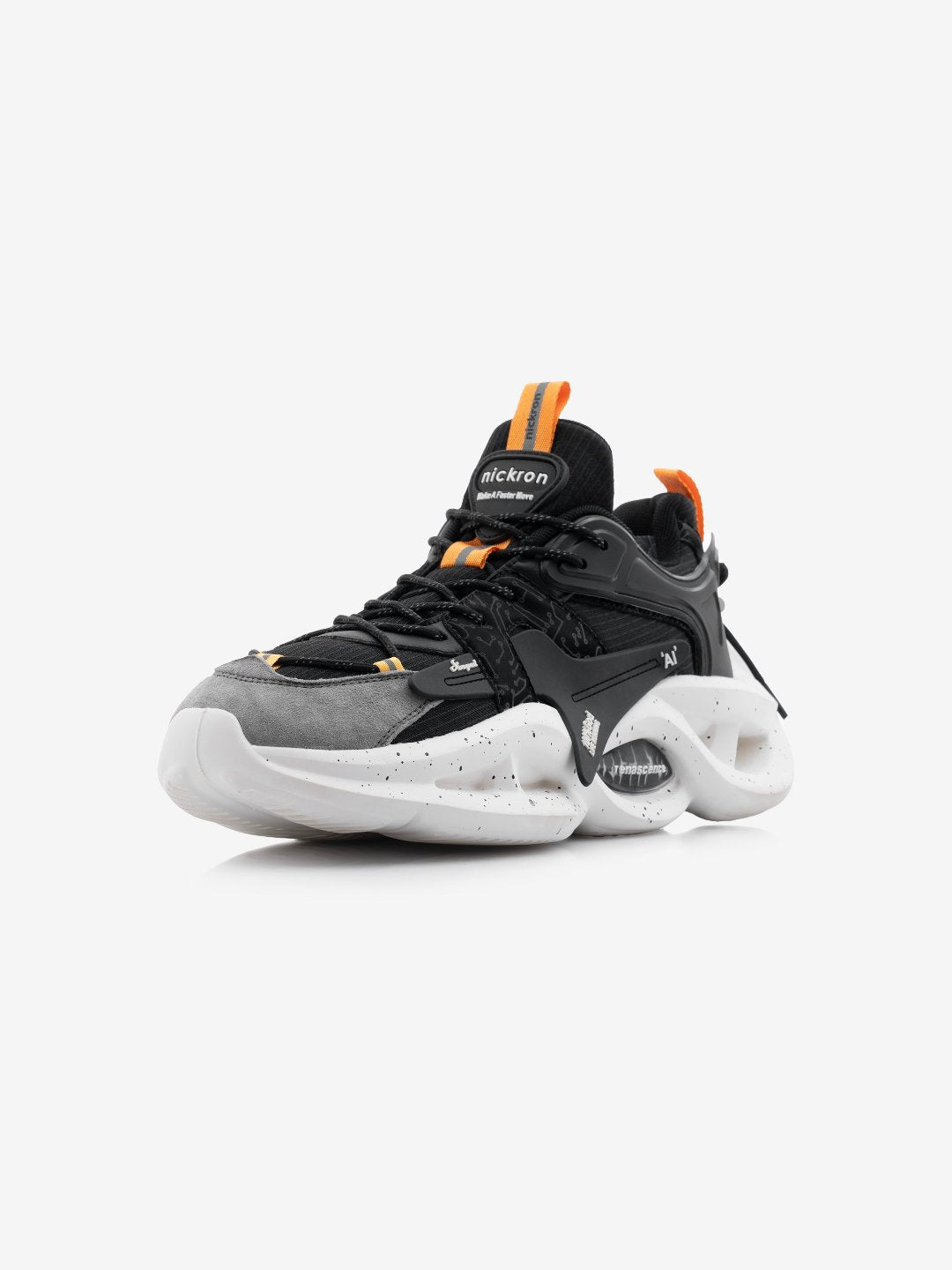 Nickron Singalmaha Black Sneakers – Black chunky sole shoes for men with orange touch